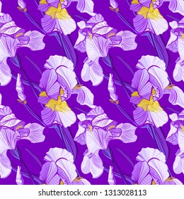 Floral pattern with iris flowers. Seamless vector pattern with colorful iris flowers.