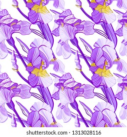 Floral pattern with iris flowers. Seamless vector pattern with colorful iris flowers.