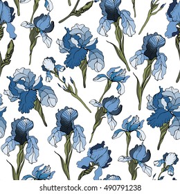 Floral pattern with iris flowers. Seamless vector pattern with colorful iris flowers.Textile texture.Textile seamless print