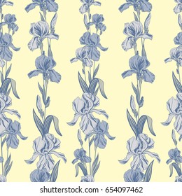 Floral pattern with iris. Seamless vector wedding background.Textile vintage texture.