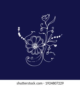 floral pattern isolated on dark blue background. unique motif. flower icon. vector illustration. hand drawn vector. doodle art for wallpaper, cover, poster, banner, clipart, fashion, fabric, tattoo
