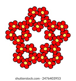 Floral pattern isolated on white background. Flower with red petals. Decoration and design for postcard, invitation. Vector art illustration. Hand drawn outline