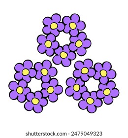 Floral pattern isolated on white background. Flower with violet petals. Decoration and design for postcard, invitation. Vector art illustration. Hand drawn outline