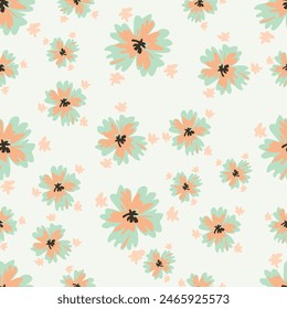 Floral pattern of large yellow, red and orange flowers on a dark background. Rustic chic.
