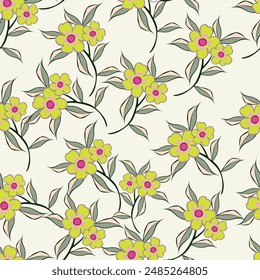 Floral pattern of large yellow, red and orange flowers on a dark background. Rustic chic.