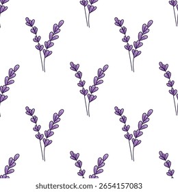 Padrão floral com lavanda ou sábio, ornamento botânico com ervas medicinais. Design minimalista desenhado à mão em estilo doodle