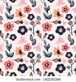 Floral pattern with leaves and flowers.