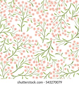 Floral pattern with leaves and flowers. Ornamental herb branch seamless background. Nature plant spring ornament