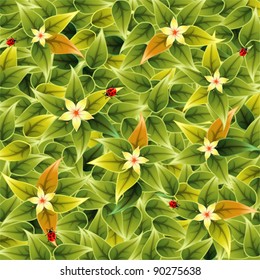 Floral Pattern with Leaves and Ladybug, element for design, vector illustration