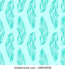 Floral pattern with leaves in light-blue colors. Seamless vector background.