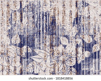 floral  pattern. The leaves are painted in the colors of the spring landscape against the background of diverse abstraction. art design for carpet, scarf, blanket, cover, rug 