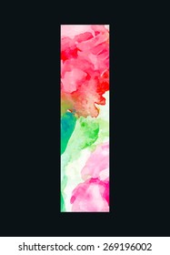 Floral pattern letter I. Alphabet vector with watercolor texture illustration. Card design font