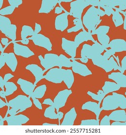 Floral Pattern with Light Blue Leaves on Terracotta