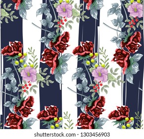 floral pattern. Light pink flowers and Hydrangea leaves on grey background. Textile composition, hand drawn printing style. Vector illustration.