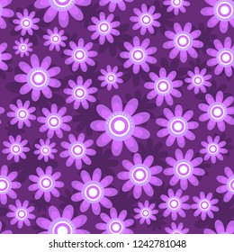 Floral pattern with lilac flowers on lilac dark background. For textile, fabric, wrapping paper, Wallpaper, background.