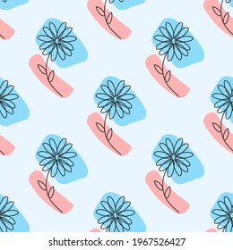 Patrón floral en el estilo de arte en línea sobre el fondo azul para el embalaje o los textiles