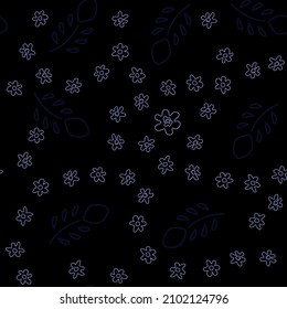 Floral pattern from lines. Outline leaves and flowers on a black background. Contemporary art for fabrics and textiles. Fashion, trending, modern seamless pattern, hand drawn plant silhouettes. Vector
