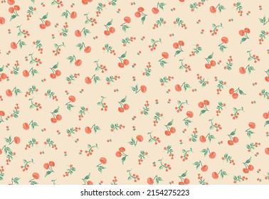 floral pattern with little cherries and small flowers, perfect for textiles and decoration