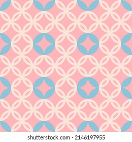 A floral pattern made of blue circles on a pink background. It is a retro-modern motif of the past, great for making backgrounds, carpets, gift wrap, and wallpaper.
(circles flower petals pattern.)