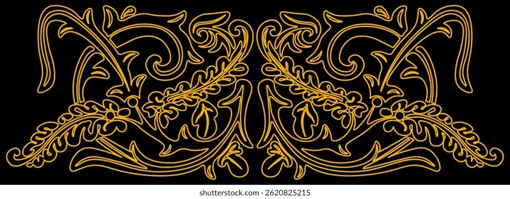 floral pattern made with line art. golden floral pattern with dark background. floral pattern used for decoration of home, cup and the goods