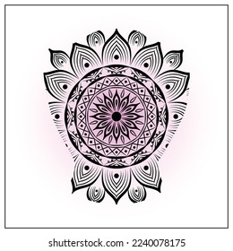 Floral pattern mandala art in a human hand isolated on a white background 