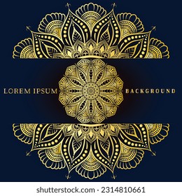 Patrón floral de arte mandala aislado en un fondo azul oscuro, elementos de decoración para el afiche o la pancarta de meditación, banner de yoga, henna. arte de tatuajes, arte vectorial de forma circular tradicional mandala