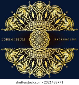 Floral pattern mandala art isolated on a dark blue background, decoration elements for meditation poster or banner, yoga banner, henna. tattoo art, traditional circle pattern mandala art vector art
