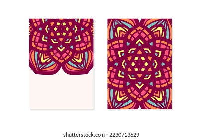 floral pattern mandala card with empty space vector illustration. Half empty mandalas holiday cards. Oriental design Layout. Islam, Arabic, Indian, ottoman motifs. Front page and back page.