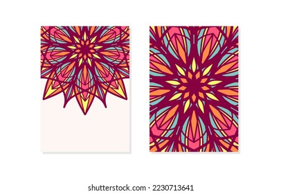 floral pattern mandala card with empty space vector illustration. Half empty mandalas holiday cards. Oriental design Layout. Islam, Arabic, Indian, ottoman motifs. Front page and back page.