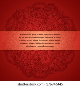 Floral pattern mandala on red background with place for text, EPS10