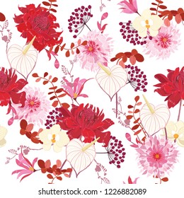  Floral pattern in the many kind of flowers. Tropical botanical Motifs scattered random. Seamless vector texture.fashion prints. Printing with in hand drawn style on white