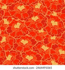 Patrón floral con flores de caléndula . Patrón brillante, fondo sin costuras florales para estampados de moda en tonos anaranjados. Estampados de verano y otoño. Textura de Vector sin costuras.