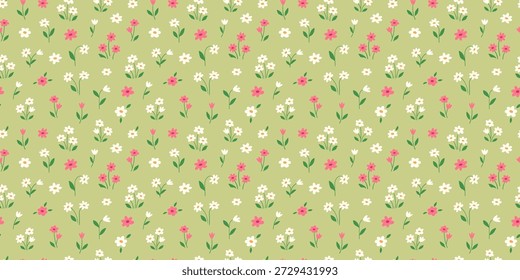 Padrão floral de flores de prado em um fundo verde