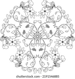 Patrón floral al estilo mehndi para la página del libro de coloreado. página de color para adultos. Ornamento de garabato en blanco y negro.
Ilustración vectorial dibujada a mano.
