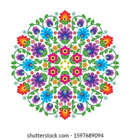 Floral pattern Mexican ethnic decoration, with geometric circle design. stylish Fashion mexican, navajo or aztec and native american ornament. suitable for frame and border, textile, fabric etc.