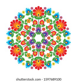 Floral pattern Mexican ethnic decoration, with geometric circle design. stylish Fashion mexican, navajo or aztec and native american ornament. suitable for frame and border, textile, fabric etc.