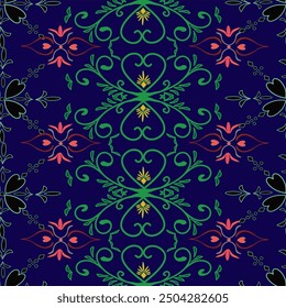 Patrón floral mezclado con flores sobre fondo azul