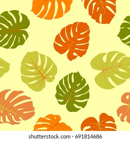 Floral pattern with monstera leaf. Tropical jungle leaves vector seamless pattern of summer colors. Philodendron or monstera plant repeating background for textile,  summer decoration.