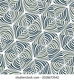 Floral pattern mosaic, rhombus, curve, twisted, stripes, seamless vector background.