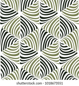 Floral pattern mosaic, rhombus, curve, twisted, stripes, seamless vector background.