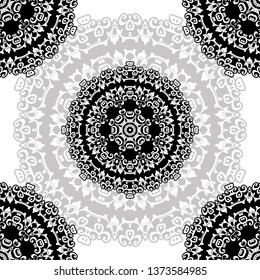 floral pattern motif coloring a mandala drawn with a pen. black, grey and white. Ethnic, fabric, motifs. Vector, abstract mandala flower. Decorative elements for design. EPS 10.