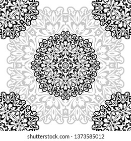 floral pattern motif coloring a mandala drawn with a pen. black, grey and white. Ethnic, fabric, motifs. Vector, abstract mandala flower. Decorative elements for design. EPS 10.