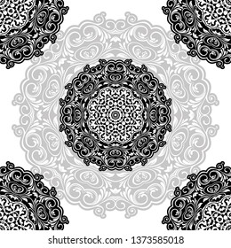 floral pattern motif coloring a mandala drawn with a pen. black, grey and white. Ethnic, fabric, motifs. Vector, abstract mandala flower. Decorative elements for design. EPS 10.