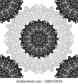 floral pattern motif coloring a mandala drawn with a pen. black, grey and white. Ethnic, fabric, motifs. Vector, abstract mandala flower. Decorative elements for design. EPS 10
