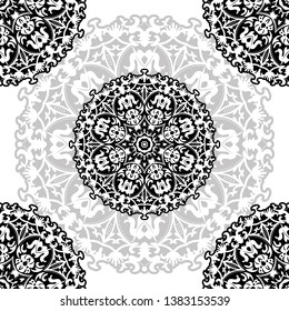floral pattern motif coloring a mandala drawn with a pen. black, grey and white. Ethnic, fabric, motifs. Vector, abstract mandala flower. Decorative elements for design. EPS 10
