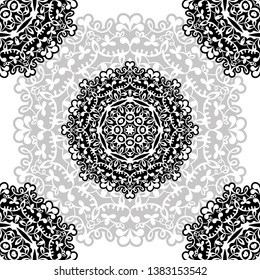floral pattern motif coloring a mandala drawn with a pen. black, grey and white. Ethnic, fabric, motifs. Vector, abstract mandala flower. Decorative elements for design. EPS 10
