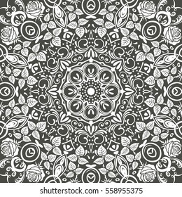 floral pattern motif coloring a mandala drawn with a pen. black and white. Ethnic, fabric, motifs. Vector, abstract mandala flower. Decorative elements for design. EPS 10.