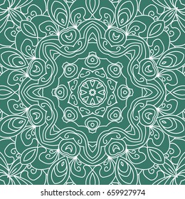 floral pattern motif coloring a mandala drawn with a pen. green, turquoise, yellow-green and white. fabric, motifs. Vector, abstract mandala flower. Decorative elements for design. EPS 10.