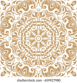 floral pattern motif coloring a mandala drawn with a pen. gold, yellow and white. Ethnic, fabric, motifs. Vector, abstract mandala flower. Decorative elements for design. EPS 10.