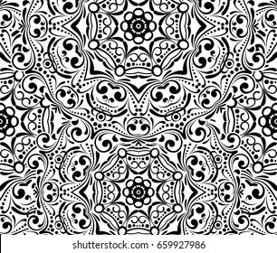 floral pattern motif coloring mandala drawn with a pen. black and white. Ethnic, fabric, motifs. Vector, abstract flower mandala. Decorative elements for design. EPS 10.